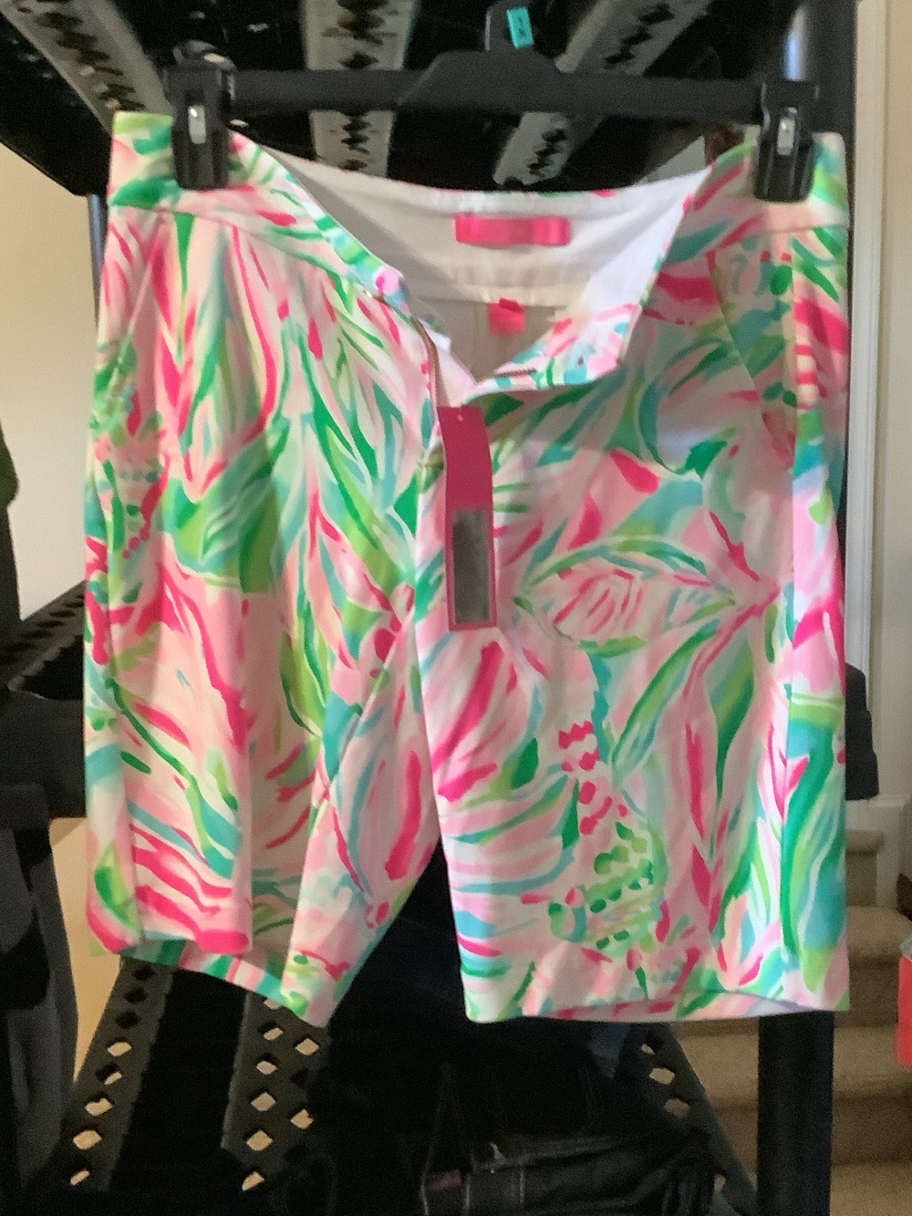 Lilly Pulitzer Tropical Chipper Bermuda Shorts in Pink & Green, Croc my world